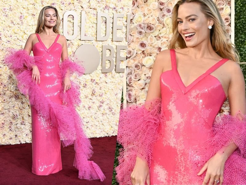 Margot Robbie Barbie Golden Globes 2024 red carpet
